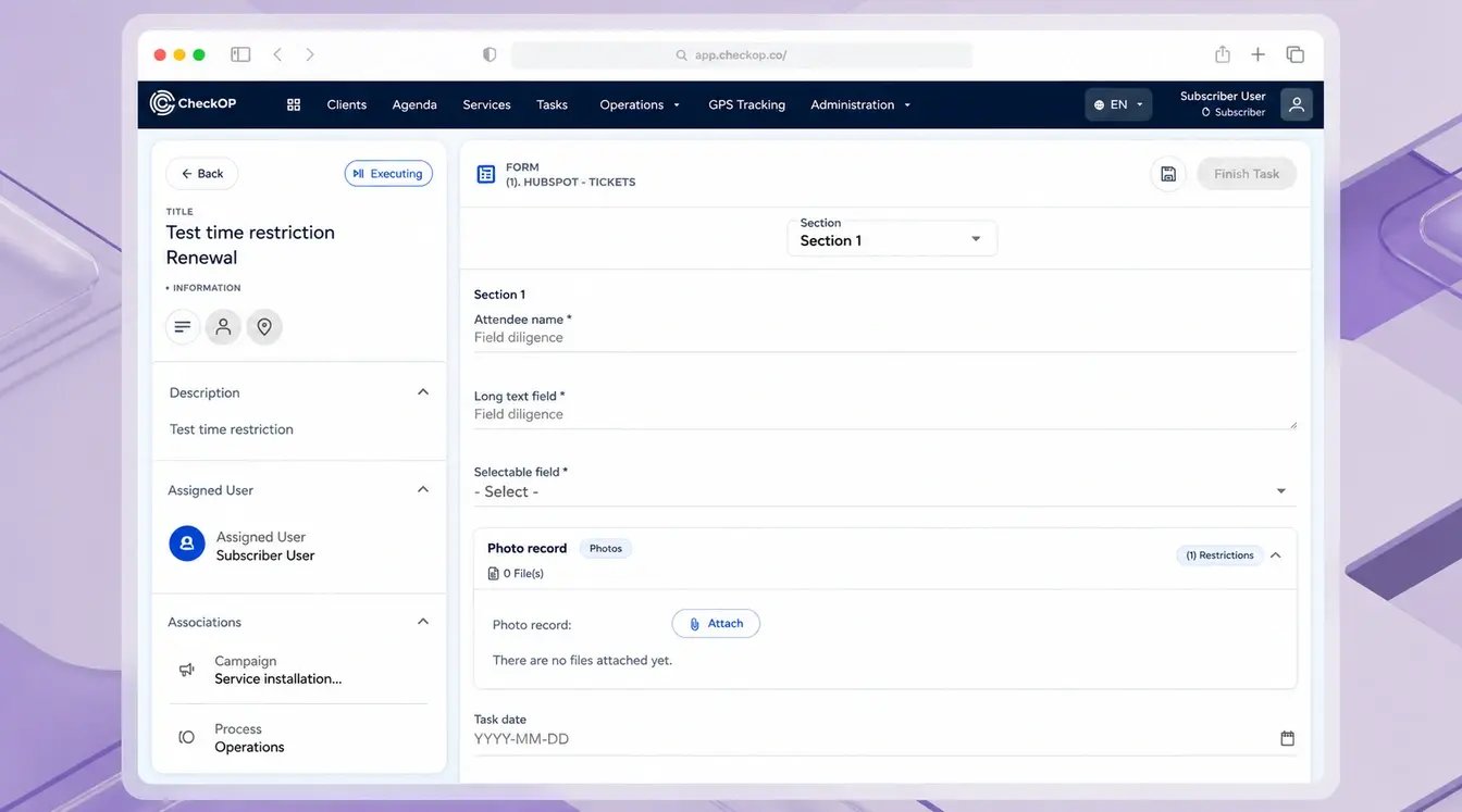 File and evidence management in CheckOp to record documentation of field operations and activities