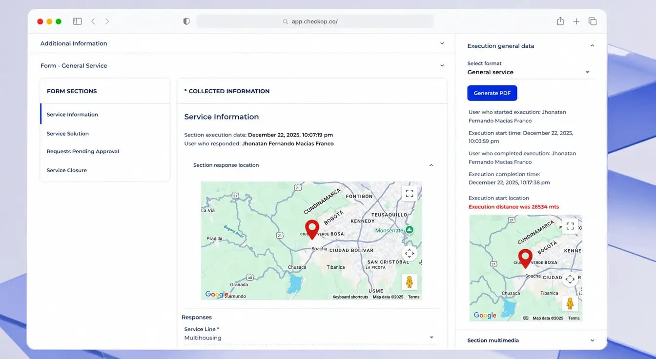 Real-time GPS tracking of field teams with CheckOp for monitoring and controlling operations