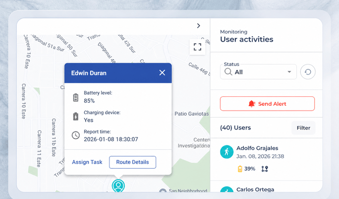 Real-time tracking in CheckOp to monitor activities, location, and status of field teams during the execution of operations