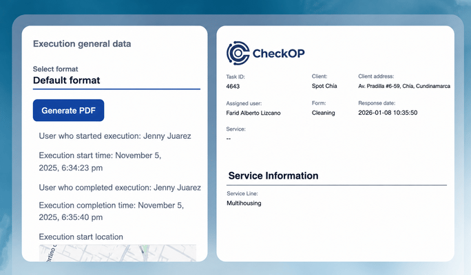 Generation and export of PDF reports in CheckOp with results and analysis of field operations