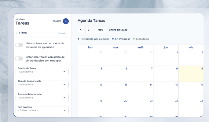 Agenda de tareas en Checkop para planificar y programar actividades de equipos en campo mediante calendario operativo
