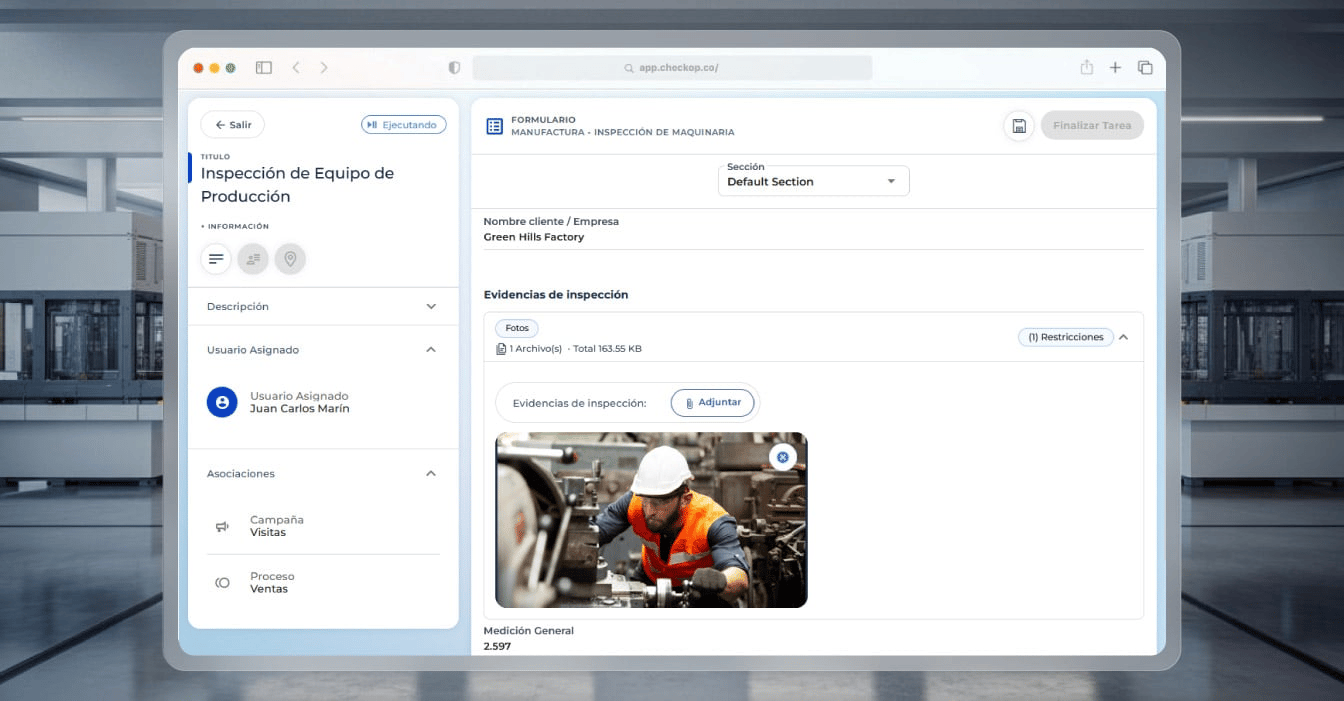 Control de calidad en línea y cumplimiento ISO con CheckOp para supervisión de procesos y trazabilidad operativa en manufactura