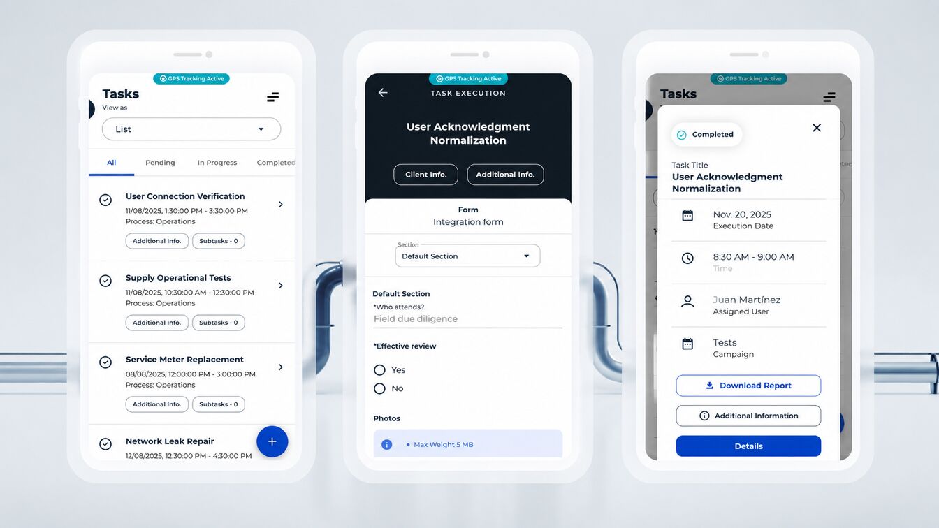 Utility service disconnection and reconnection management with CheckOP for technical tracking and field operations control