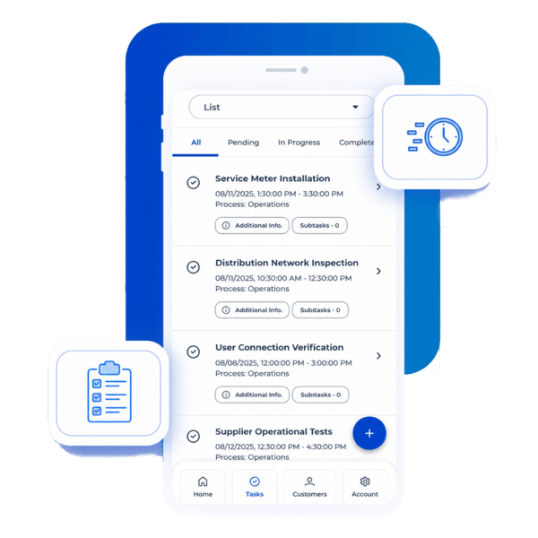 Technical team management in utility services with CheckOP for coordination and execution of field operations