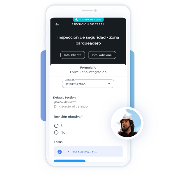 Registro de actividades en aplicación móvil de Checkop mostrando captura de información en operaciones en campo