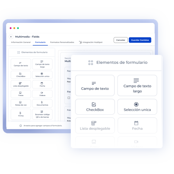 Constructor de formularios dinámicos en Checkop para crear, configurar y validar campos sin código en procesos operativos