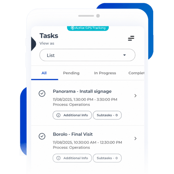 Mobile app interface in Checkop for managing and executing field operations
