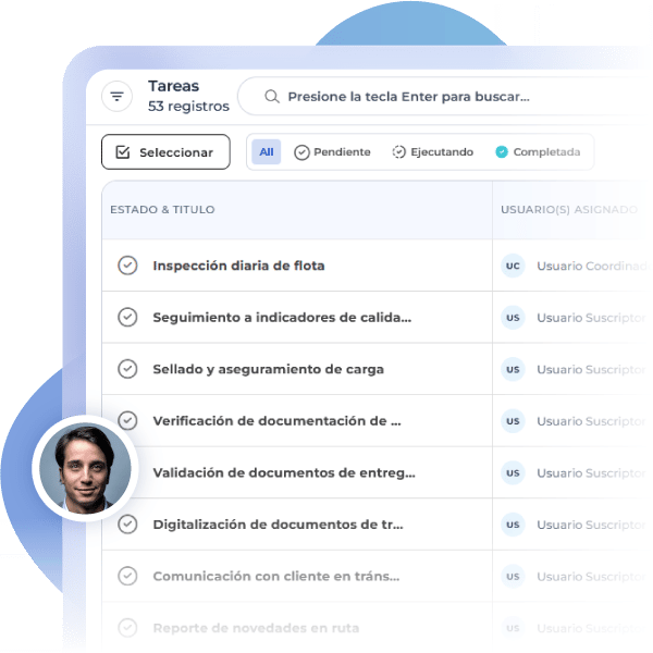 Interfaz de gestión de tareas en Checkop para asignación, seguimiento y ejecución de actividades en equipos de campo