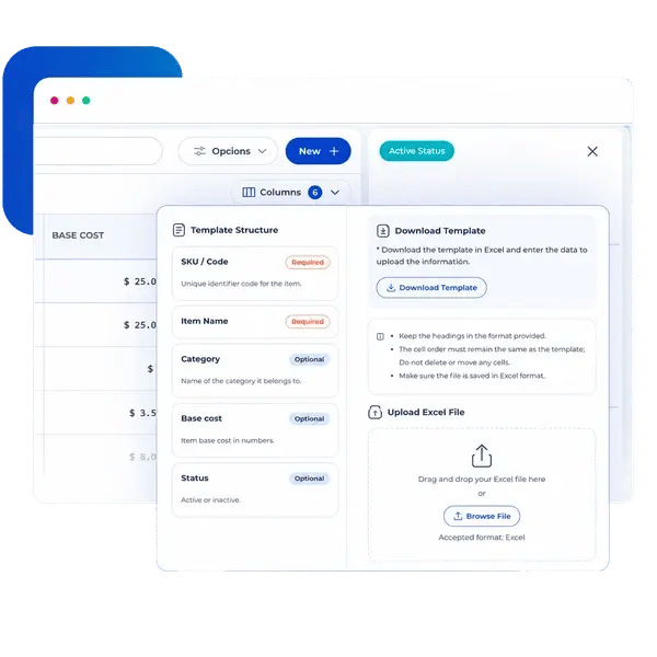 CheckOP panel to download the Excel template and upload supply data in bulk
