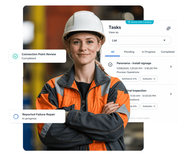 Main interface for field agents in CheckOP showing activity management and technical operations