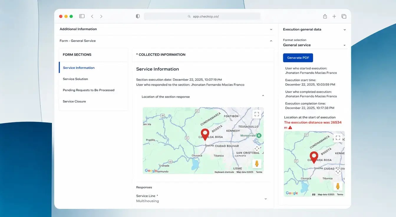 Operational report export in CheckOP for supervisors with tracking and analysis of field activities