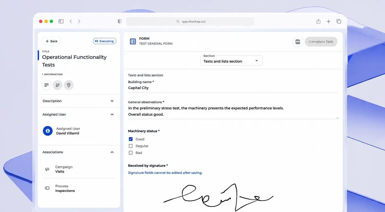 Form management in CheckOP for supervising data capture and field operational control