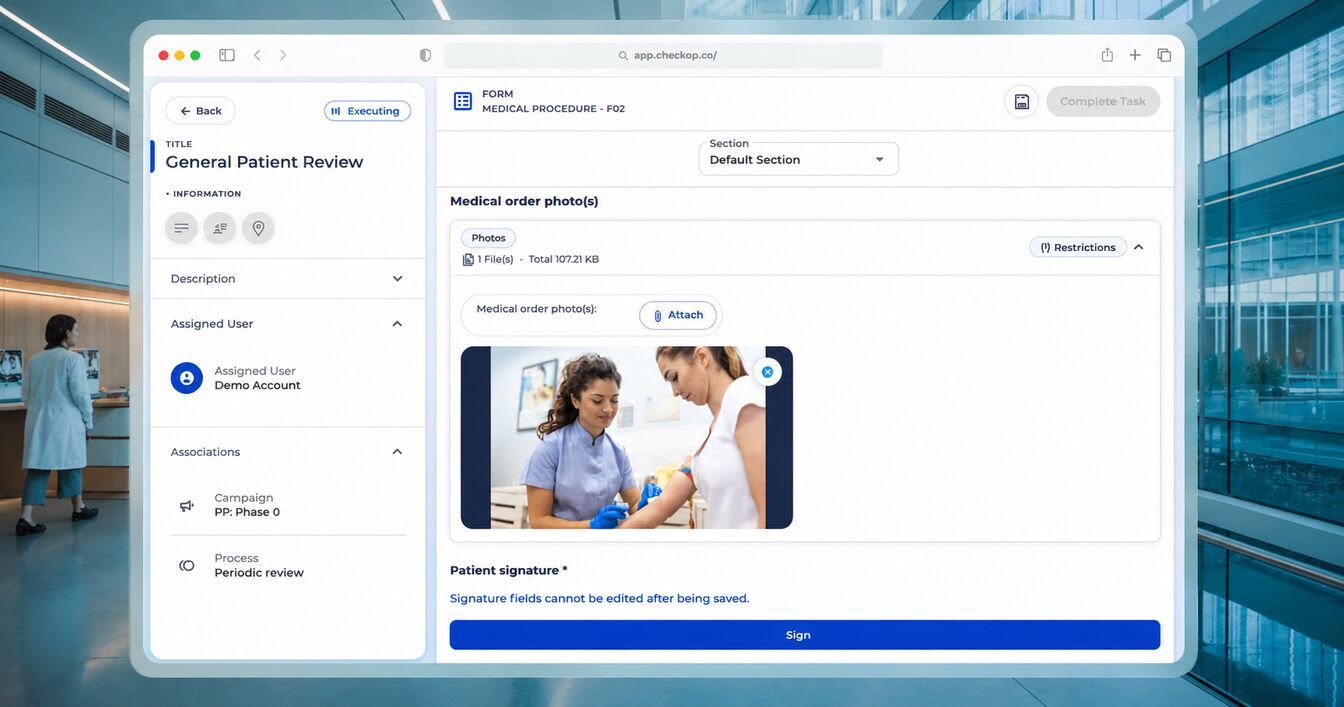 Digital evidence recording in medical care with CheckOP for traceability and control of field interventions