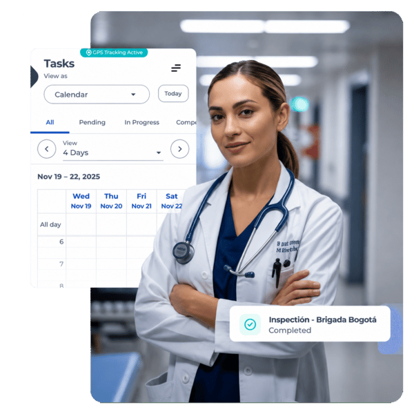 Medical operations interface in CheckOP showing care tracking, activity management, and operational control in the field