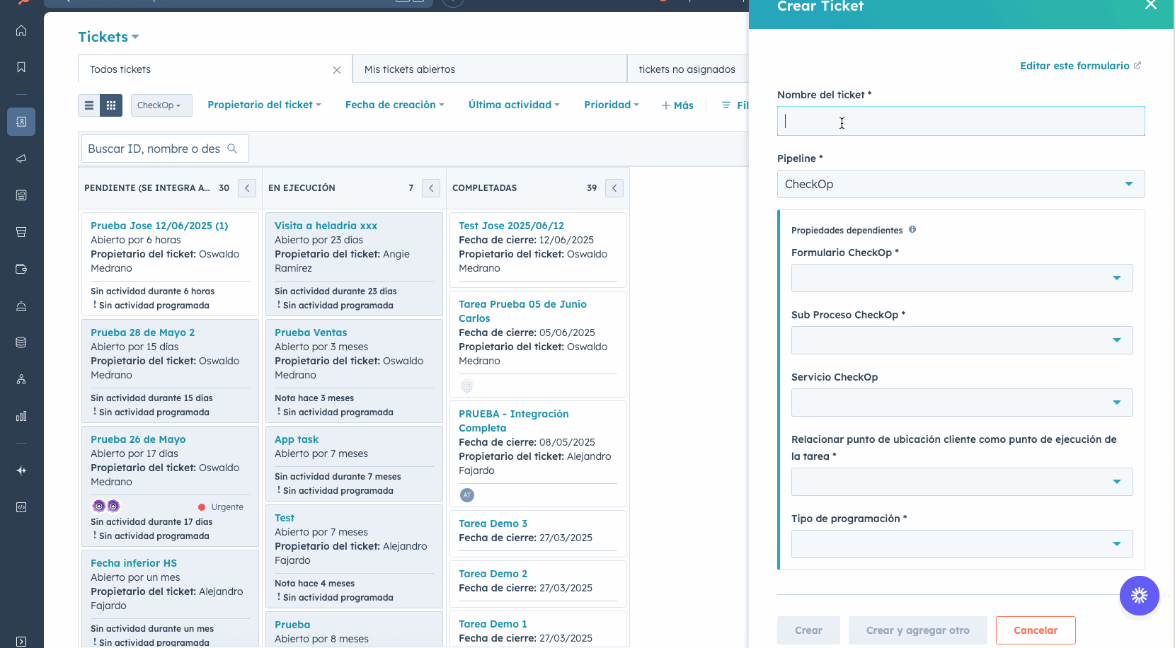 Tareas desde Hubspot